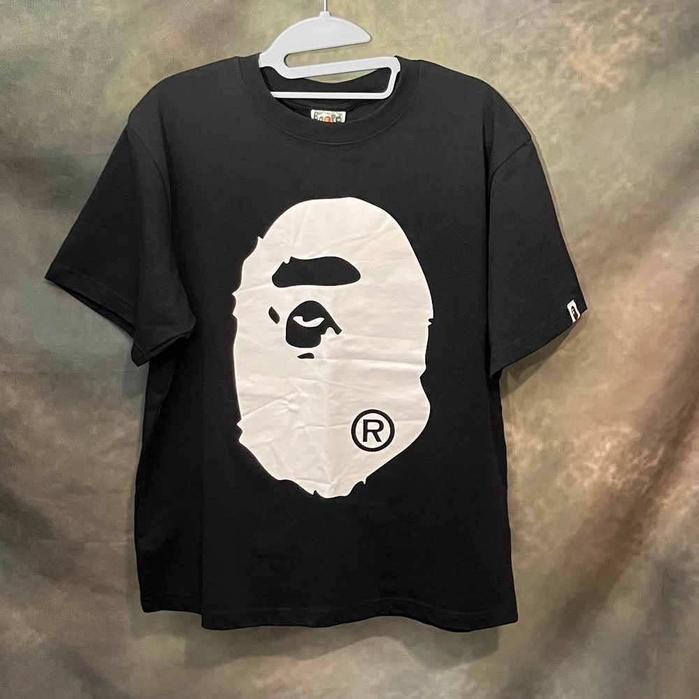 A Bathing Ape BAPE Black and White Head Logo‎ T Shirt Black Size Large